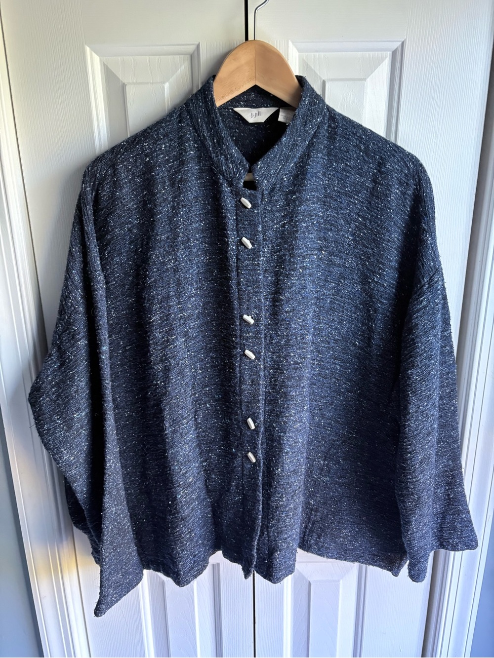 J. Jill Blue Marled Wool Blend Button Front Cardigan Size Small